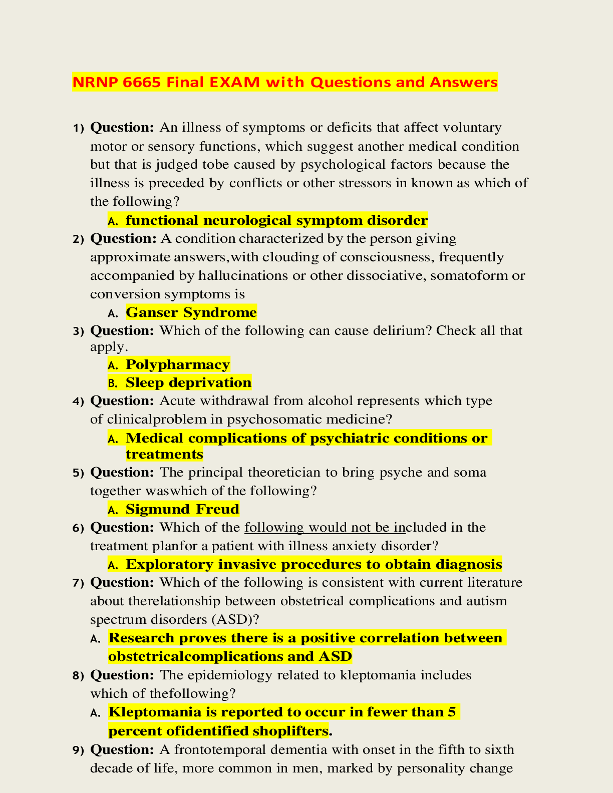 Preview of NRNP 6665 Final EXAM with Questions and Answers